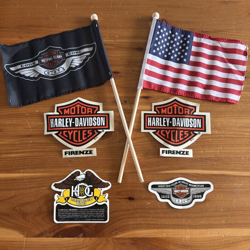 Mixed Lot Harley Davidson Stickers And Flags